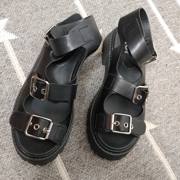Koi Black Chunky Sandals - Picture 4 of 10